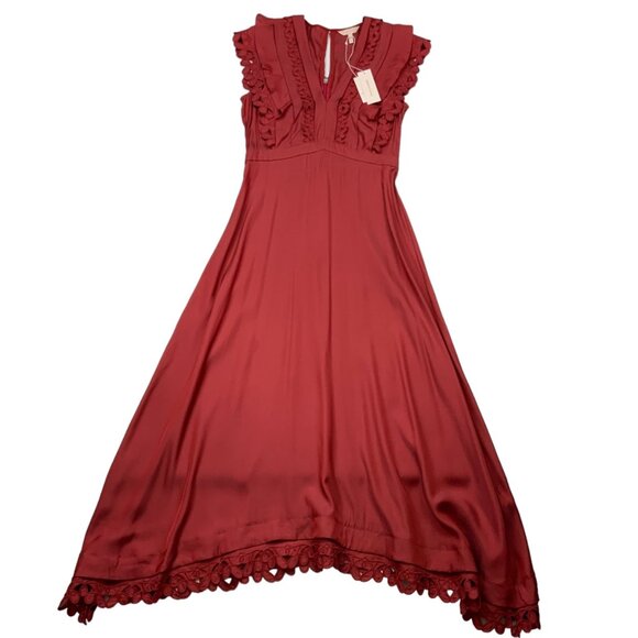 Rebecca Taylor Sleeveless Embroidered Dress 4 Brick Silk Ruffles Midi Western - Picture 12 of 12